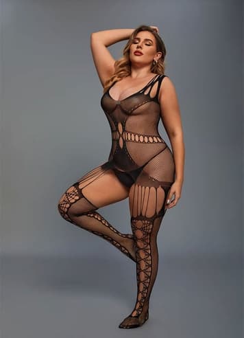 Sexy undertøy - Christine - Catsuit with Garter Design Black Queen Size - bilde 3